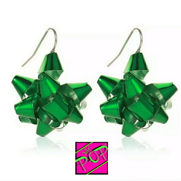 Jewelry - Green Gift Bow Earrings